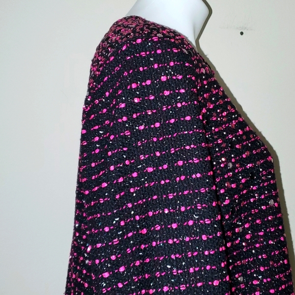 ST. JOHN Black Pink Cavier Wool Blend Knit Sequin Top Jacket Size 14 - Picture 6 of 12